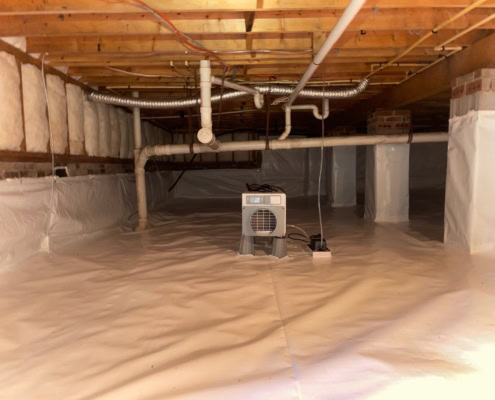 encapsulated crawl space in during with dehumidifier